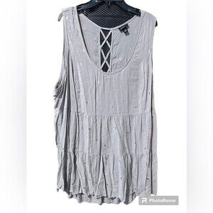 Torrid Women’s Plus Sz 3 Beige High Low Sleeveless Criss-Cross Back Gold Hearts.